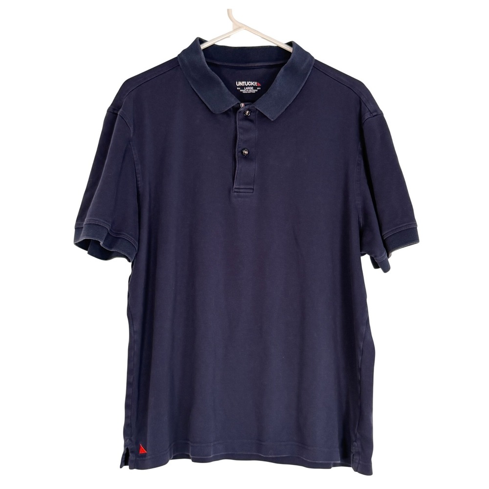 UNTUCKit Damaschino Mens Polo Shirt Navy Blue Cotton Regular Fit Large Preppy